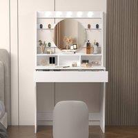 KEEPREAPER Stylish Dressing Table with Lights & Adjustable Lighting Colours in White