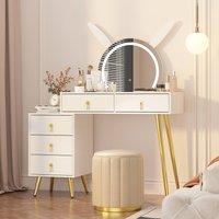 KEEPREAPER Dressing Table with LED Mirror, 5 Drawers Metal Legs in White