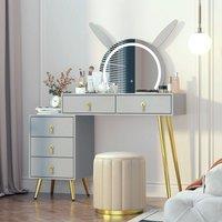 KEEPREAPER Dressing Table with LED Mirror, 5 Drawers Metal Legs in Grey
