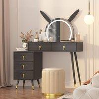 KEEPREAPER Dressing Table with LED Mirror, 5 Drawers Metal Legs in Black