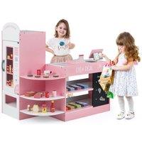 Gymax Grocery Store Playset Supermarket Play Toy Set for Aged 3-8 Years Old in Pink