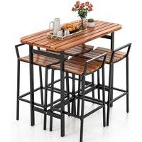 Costway 5Pcs Acacia Wood Bar Table Set Outdoor Bar Height Table & Chairs in Natural