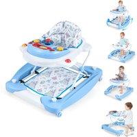 Gymax 6 in 1 Baby Walker Activity Center With Adjustable Height & Music Tray in Blue