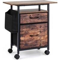 Costway 2-Drawer Mobile File Cabinet Rolling Printer Stand w/ Side Bag in Brown