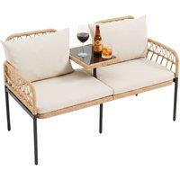 Gymax Rattan Jack & Jill Seat with Built-In Glass Table in Beige