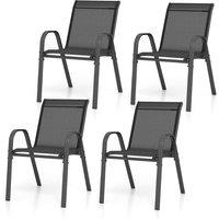 Gymax Set of 4 Patio Chairs Stackable Metal Dining Chair with Armrests in Black