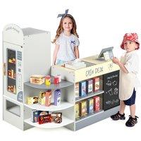 Gymax Grocery Store Playset Supermarket Play Toy Set for Aged 3-8 Years Old in Grey