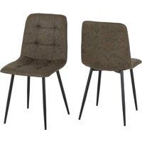 FORGEVIO Set of 2 Olive Green Suede Dining Chairs Black Metal Legs