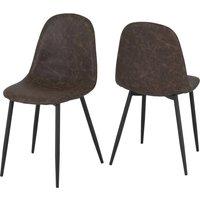 FORGEVIO Athens Set of 2 Brown Faux Leather Dining Chairs Metal Legs