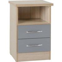 FORGEVIO Grey Gloss 2 Drawer Bedside Chest Modern Bedroom Storage