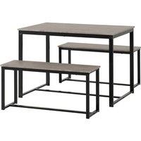 FORGEVIO Space Saving Dining Set 1 Table 2 Benches Oak Stone Effect Furniture in Grey