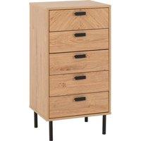 FORGEVIO Medium Oak Herringbone 5 Drawer Tall Chest Freestanding Bedroom&Feet in Beige