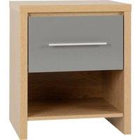 FORGEVIO Grey Gloss 1 Drawer Bedside Cabinet Light Oak Bedroom Storage