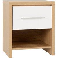 FORGEVIO White Gloss 1 Drawer Bedside Cabinet Light Oak Bedroom Storage