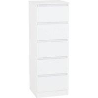 FORGEVIO Matt White Narrow 5 Drawer Chest Freestanding Modern Storage