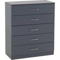 FORGEVIO Dark Grey 5 Drawer Chest Freestanding Bedroom Large Storage