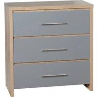 FORGEVIO 3 Drawer Chest Grey Oak High Gloss With Metal Handles Storage