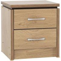 FORGEVIO 2 Drawer Bedside Table Oak With Walnut Trim Bedroom Storage in Beige