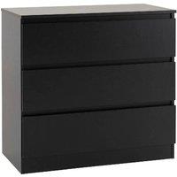 FORGEVIO Black Finish 3 Drawer Chest With Recessed Handles Bedroom Storage