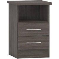 FORGEVIO Black Wood 2 Drawer Bedside Table With Shelf Storage