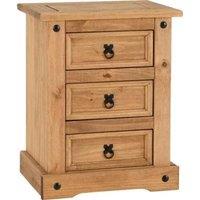 FORGEVIO Mexican Pine 3 Drawer Bedside Storage in Beige