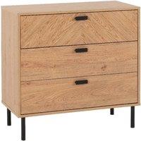 FORGEVIO Herringbone Medium Oak 3 Drawer Bedroom Storage Chest in Beige