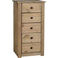 FORGEVIO Waxed Mexican Pine Narrow 5 Drawer Tallboy Storage Chest in Beige