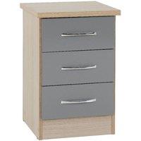 FORGEVIO Grey Gloss Oak Mix 3 Drawer Bedside Nightstand Cabinet