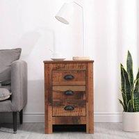 FORGEVIO Rustic Brown Wooden 3 Drawer Bedside Nightstand Cabinet