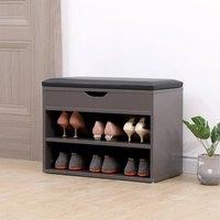 FORGEVIO Wooden Bench Shoe Rack Storage Cabinet Cushion Seat Grey Inc