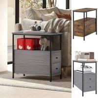 FORGEVIO Slim Side Table End Table with 2 Drawers & Storage Shelf in Grey