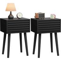 FORGEVIO Fluted Nightstand Set of 2, Small Bedside Table in Black