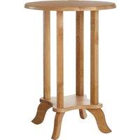 FORGEVIO Small Round Wooden Side Table Telephone Plant Stand Shelf in Natural