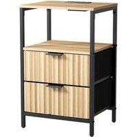 FORGEVIO Bedside Table 2 Drawers Cabinet Charging Station Nightstand