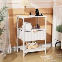 FORGEVIO Wood Bedside Table 1 Drawers Cabinet Charging Station