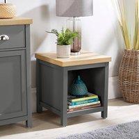 FORGEVIO Bedside Lamp Side Table Shelf Storage Oak Top Home Bedroom Graphite in Dark Grey