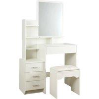 FORGEVIO 4 Drawer Dressing Table Vanity Desk With Mirror Cushioned Stool in White