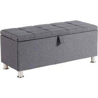 FORGEVIO Storage Ottoman Dark Grey Padded Seat Buttoned Detailing Metal Legs