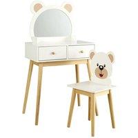 FORGEVIO 2 Drawer Dressing Table Set With Built-In Mirror Stool Wooden Legs in White