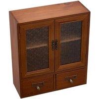 Kelvenix Wooden Storage Box Desktop Display Cabine Storage in Brown | Size: 0.6m2