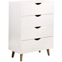 FORGEVIO White Chest of 4 Drawers Bedroom Storage Solid Wood Legs