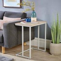 FORGEVIO Sofa Lamp Side Coffee Table Stand Oak Top Grey Metal Frame in Brown