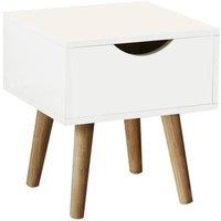 FORGEVIO White Bedside Cabinet 1 Drawer Lamp Side Table Solid Wood Legs