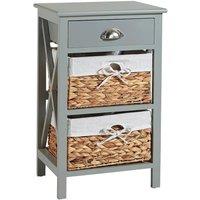 FORGEVIO Bedside 2 Drawer Chest Wooden Storage Water Hyacinth Basket Grey