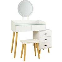 FORGEVIO 5 Drawer Dressing Table Vanity Desk Integrated Lighting Mirror in White