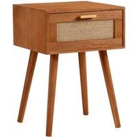 FORGEVIO Bedside Table Textured Design Pine Scandi Legs Bedroom Furniture in Brown