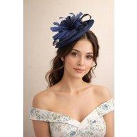 SVNX Women's Feather & Bow Disc Fascinator in Navy