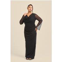 FASHION-SZN Women's Curve Cowl Neck Long Sleeve Mesh Maxi Dress in Black | Size: 22