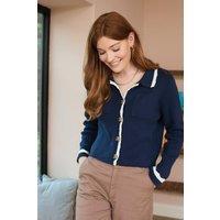 Lily & Me Women's Piper Chic Boxy Fit Knitted Jacket with Scalloped Turn Back Cuffs in Navy | Size: 18