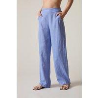 James Lakeland Women's Relaxed Blue Linen Trousers in Light Blue | Size: 18